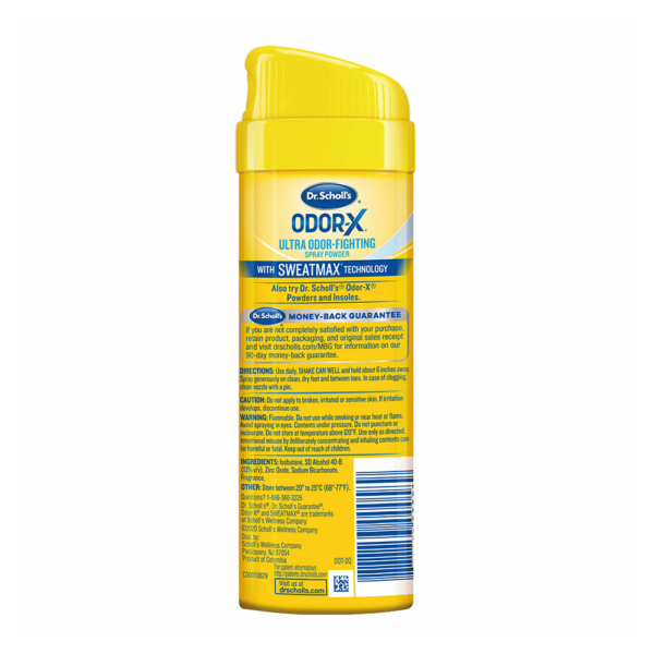 Polvo en spray OdorX Ultra anti-olor etiqueta trasera